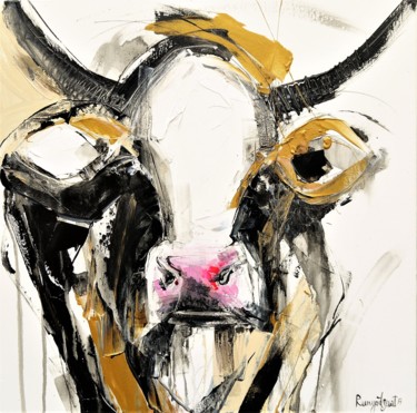 Malerei mit dem Titel "Charming Cow" von Irina Rumyantseva, Original-Kunstwerk, Acryl