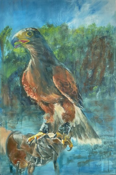 Peinture intitulée "Harris hawk" par Iwirt, Œuvre d'art originale, Huile
