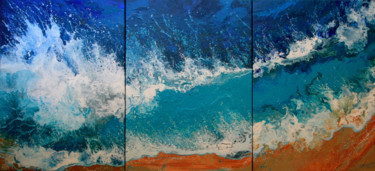 Painting titled "SEA TRIPTYCH (LARGE)" by Irini Karpikioti, Original Artwork, Acrylic