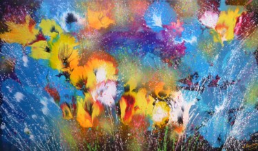 Картина под названием "Abstract flowers La…" - Irini Karpikioti, Подлинное произведение искусства, Акрил