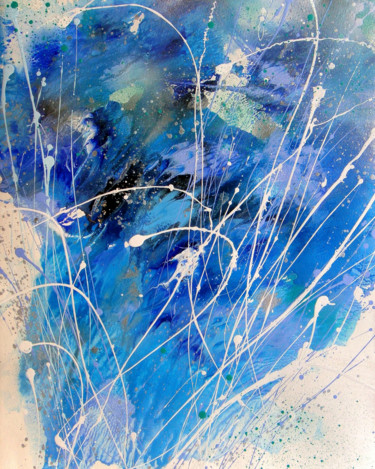 Painting titled "Blue Painting Splas…" by Irini Karpikioti, Original Artwork, Acrylic
