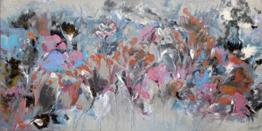 Malerei mit dem Titel "Flowers "Silver Fan…" von Irini Karpikioti, Original-Kunstwerk, Acryl