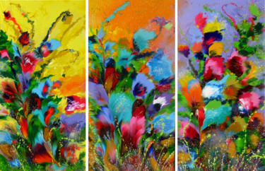 Pittura intitolato ""Abstract Flowers "…" da Irini Karpikioti, Opera d'arte originale, Acrilico