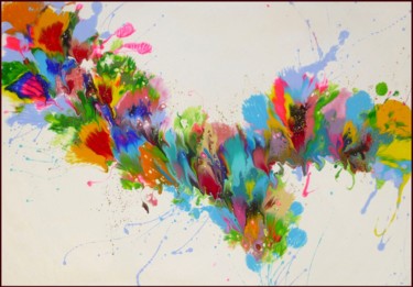 Pintura intitulada ""Rainbow Flowers" L…" por Irini Karpikioti, Obras de arte originais, Acrílico