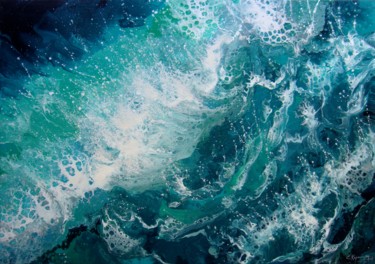 Malarstwo zatytułowany „Seascape "Turquoise…” autorstwa Irini Karpikioti, Oryginalna praca, Akryl