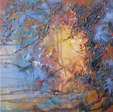 Painting titled ""Sunset" Small Abst…" by Irini Karpikioti, Original Artwork, Acrylic Mounted on Wood Stretcher frame