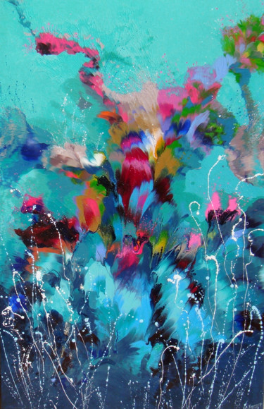 Painting titled ""Magic Flowers" EXT…" by Irini Karpikioti, Original Artwork, Acrylic