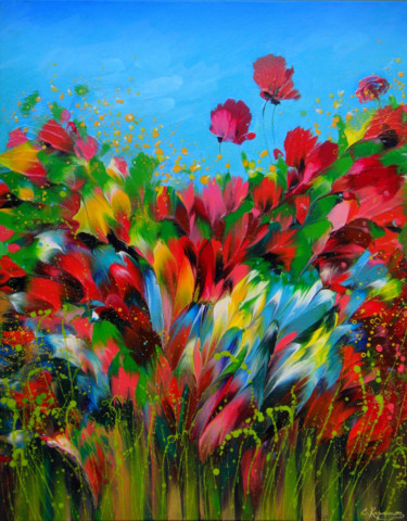 Pittura intitolato ""Wildflowers" Abstr…" da Irini Karpikioti, Opera d'arte originale, Acrilico