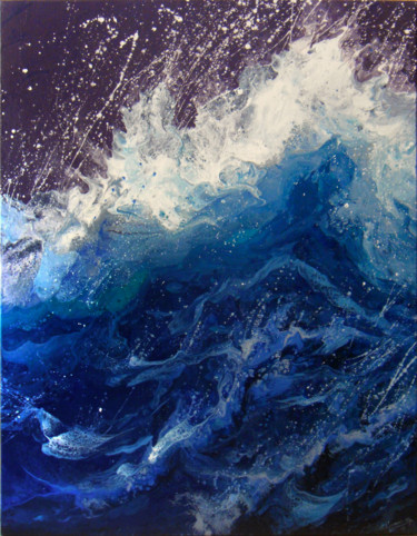 Painting titled "Blue Seascape" by Irini Karpikioti, Original Artwork, Acrylic