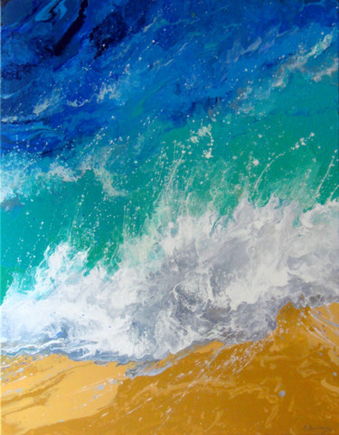 Painting titled "Sea Waves" by Irini Karpikioti, Original Artwork, Acrylic