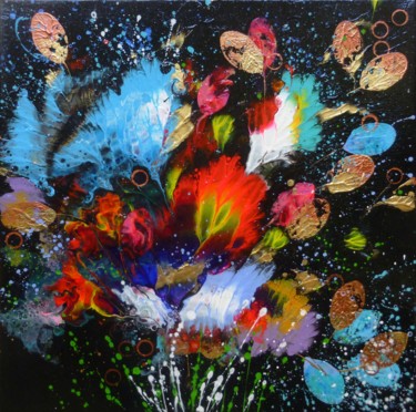 Malerei mit dem Titel ""Colorful Flowers"…" von Irini Karpikioti, Original-Kunstwerk, Acryl