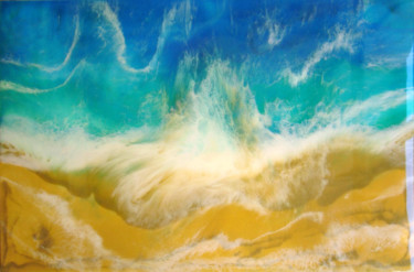 Painting titled "Turquoise Sea" Resi…" by Irini Karpikioti, Original Artwork, Acrylic