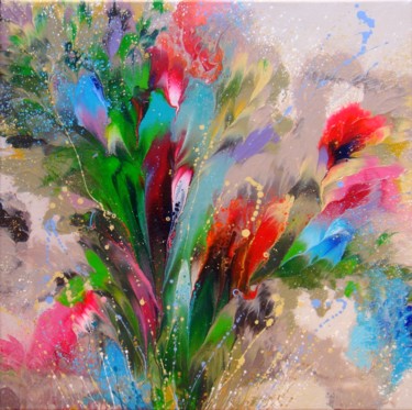 Картина под названием "Sunny flowers" - Irini Karpikioti, Подлинное произведение искусства, Акрил