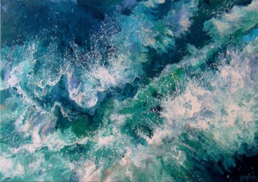 Seascape "Turquoise waves" Large Painting Peinture intitulée "Seascape "Turquoise…" par Irini Karpikioti, Œuvre d'art originale, Acrylique