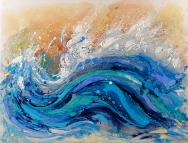 Painting titled "Abstract Seascape" by Irini Karpikioti, Original Artwork, Acrylic