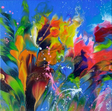 Pittura intitolato ""Multicolored Flowe…" da Irini Karpikioti, Opera d'arte originale, Acrilico