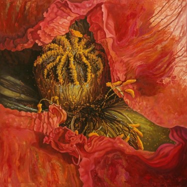 Painting titled "Red Poppy" by Irini Karpikioti, Original Artwork, Oil