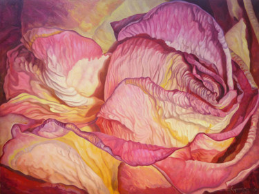 Painting titled "Pink Rose" by Irini Karpikioti, Original Artwork, Oil