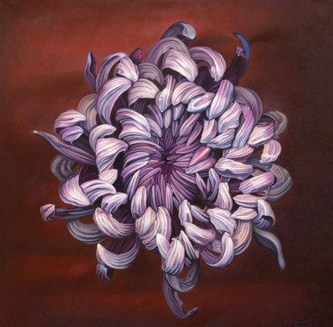 Malerei mit dem Titel ""Purple Flower" Lar…" von Irini Karpikioti, Original-Kunstwerk, Öl