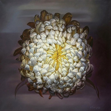 Pintura titulada ""White Flower" Larg…" por Irini Karpikioti, Obra de arte original, Oleo