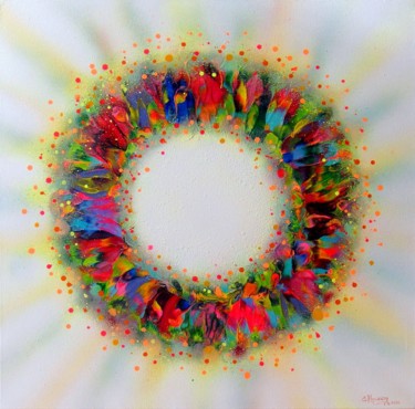 「Spring flower wreath」というタイトルの絵画 Irini Karpikiotiによって, オリジナルのアートワーク, アクリル