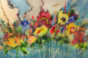「"Flowers floating i…」というタイトルの絵画 Irini Karpikiotiによって, オリジナルのアートワーク, アクリル