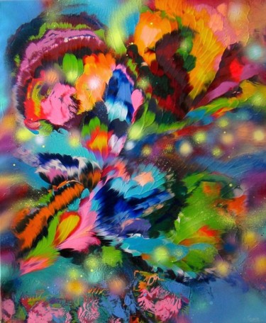 Malarstwo zatytułowany „"Emotions of Flower…” autorstwa Irini Karpikioti, Oryginalna praca, Akryl Zamontowany na Drewniana r…