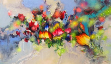 Malerei mit dem Titel ""Summer flower melo…" von Irini Karpikioti, Original-Kunstwerk, Acryl Auf Keilrahmen aus Holz montiert