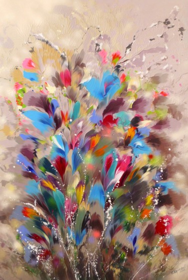 Pittura intitolato ""Sunny Bouquet" Ext…" da Irini Karpikioti, Opera d'arte originale, Acrilico