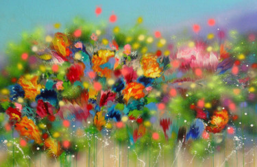 Peinture intitulée ""Wildflowers" LARGE…" par Irini Karpikioti, Œuvre d'art originale, Acrylique