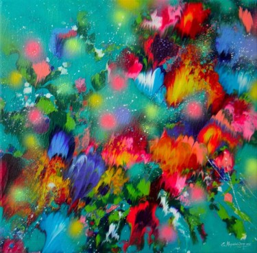 Painting titled "Flowers of Emerald…" by Irini Karpikioti, Original Artwork, Acrylic