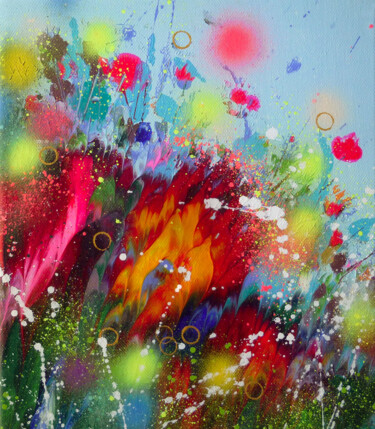 Painting titled "Wildflowers-1" by Irini Karpikioti, Original Artwork, Acrylic Mounted on Wood Stretcher frame