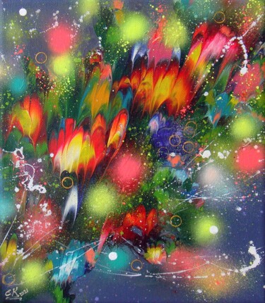“Flowers” Abstract Painting Картина под названием "“Flowers” Abstract…" - Irini Karpikioti, Подлинное произведение искусства, Акрил Установлен на Подрам…