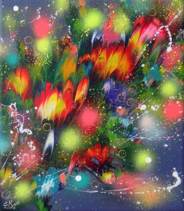 Malerei mit dem Titel "“Flowers” Abstract…" von Irini Karpikioti, Original-Kunstwerk, Acryl Auf Keilrahmen aus Holz montiert