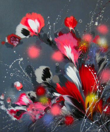 "Summer Pink Flowers" başlıklı Tablo Irini Karpikioti tarafından, Orijinal sanat, Akrilik Ahşap Sedye çerçevesi üzerine mont…