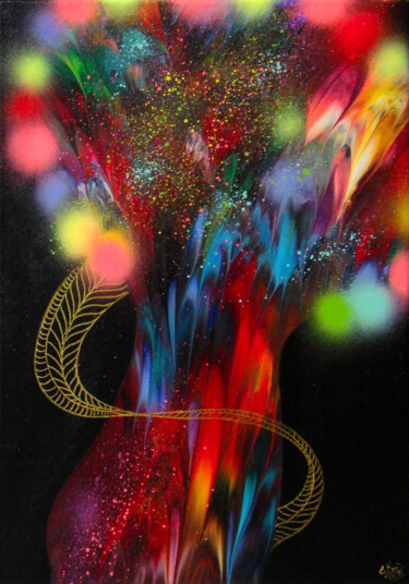 Картина под названием "Magic Tree of Love" - Irini Karpikioti, Подлинное произведение искусства, Акрил Установлен на Деревян…