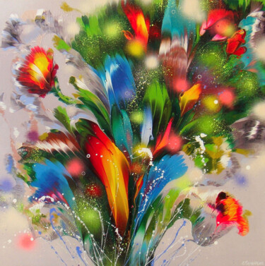 Malerei mit dem Titel "“Summer Bouquet” Ab…" von Irini Karpikioti, Original-Kunstwerk, Acryl Auf Keilrahmen aus Holz montiert