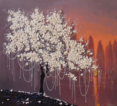 Картина под названием "Flowering Tree/ Spr…" - Irini Karpikioti, Подлинное произведение искусства, Акрил Установлен на Дерев…