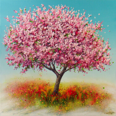 Картина под названием "Spring Blooming Tree" - Irini Karpikioti, Подлинное произведение искусства, Акрил Установлен на Дерев…