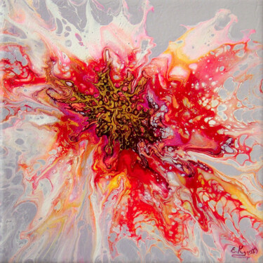 Painting titled "Flower 2" by Irini Karpikioti, Original Artwork, Acrylic Mounted on Wood Stretcher frame