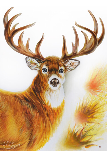 Peinture intitulée "Deer watercolour pa…" par Irinjoyart, Œuvre d'art originale, Aquarelle