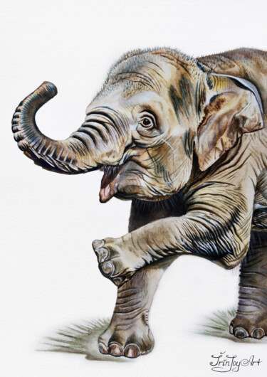 Malerei mit dem Titel "Elephant watercolor…" von Irinjoyart, Original-Kunstwerk, Aquarell