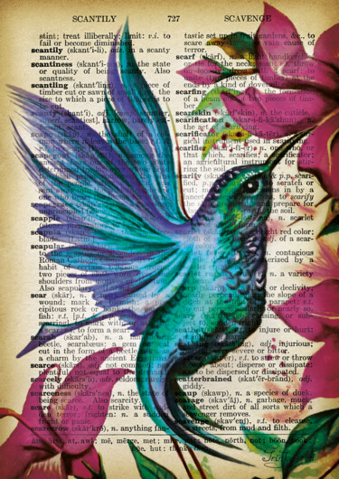 Коллажи под названием "Hummingbird floral…" - Irinjoyart, Подлинное произведение искусства, Коллажи