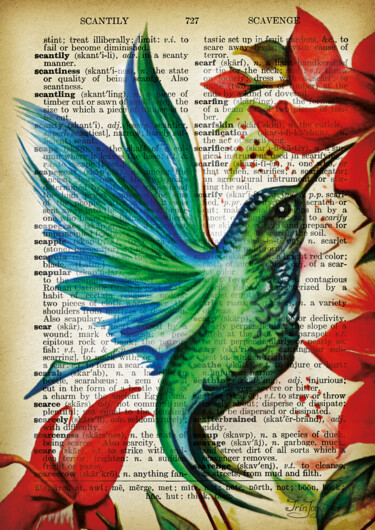 Incisioni, stampe intitolato "Hummingbird flowers…" da Irinjoyart, Opera d'arte originale, Acquarello