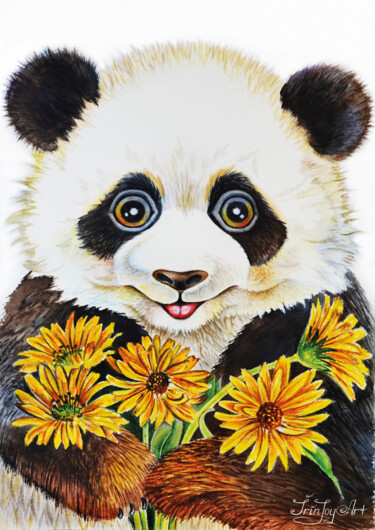 제목이 "Giant Cute Panda Be…"인 미술작품 Irinjoyart로, 원작, 수채화