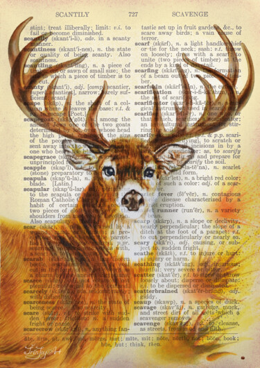 Gravures & estampes intitulée "Deer reindeer art С…" par Irinjoyart, Œuvre d'art originale, Aquarelle