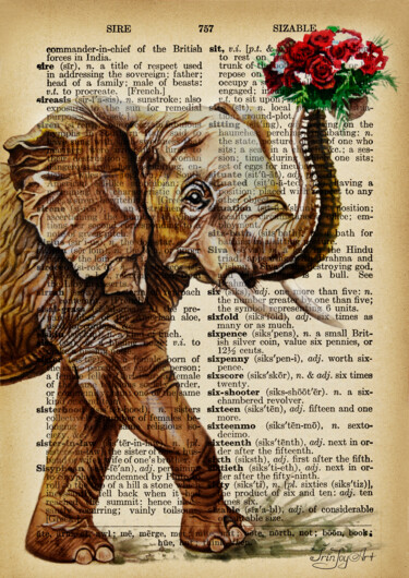 Colagens intitulada "Elephant flowers gi…" por Irinjoyart, Obras de arte originais, Colagens