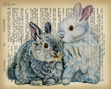 Collages titulada "Rabbit Bunny Hare B…" por Irinjoyart, Obra de arte original, Acuarela