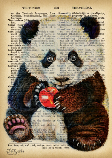 拼贴 标题为“Cute panda bear on…” 由Irinjoyart, 原创艺术品, 水彩