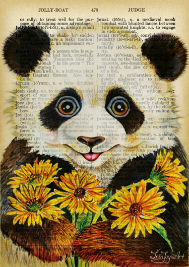 Painting titled "Cute panda bear ani…" by Irinjoyart, Original Artwork, Watercolor